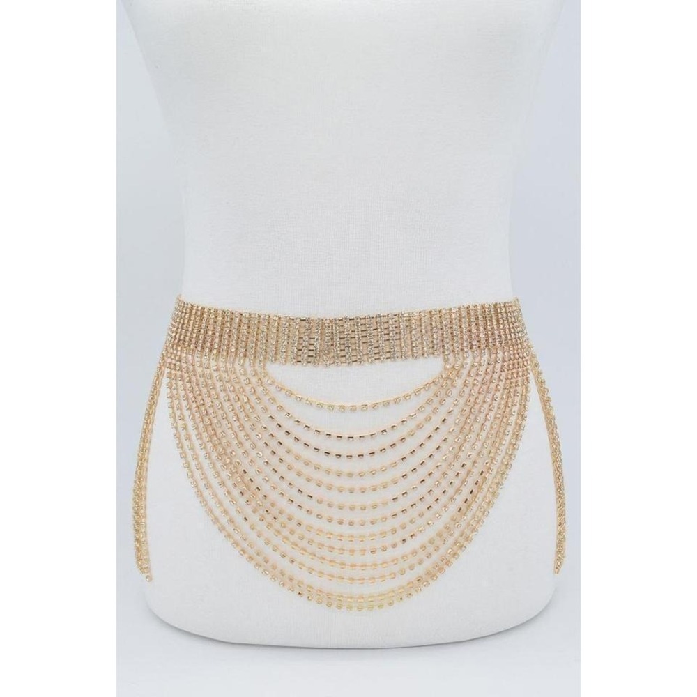 Gold Rhinestone Tassel Body Chain Belt‎ For Women Festival Party Accent